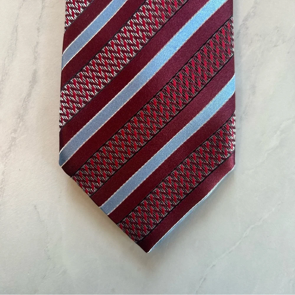 Ermenegildo Zegna Burgundy and Blue Striped Tie